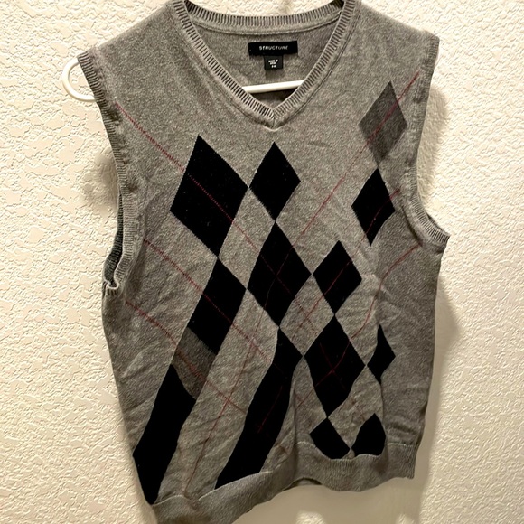 Structure men’s sweater vest argyle size small black and gray💼 - Picture 1 of 4